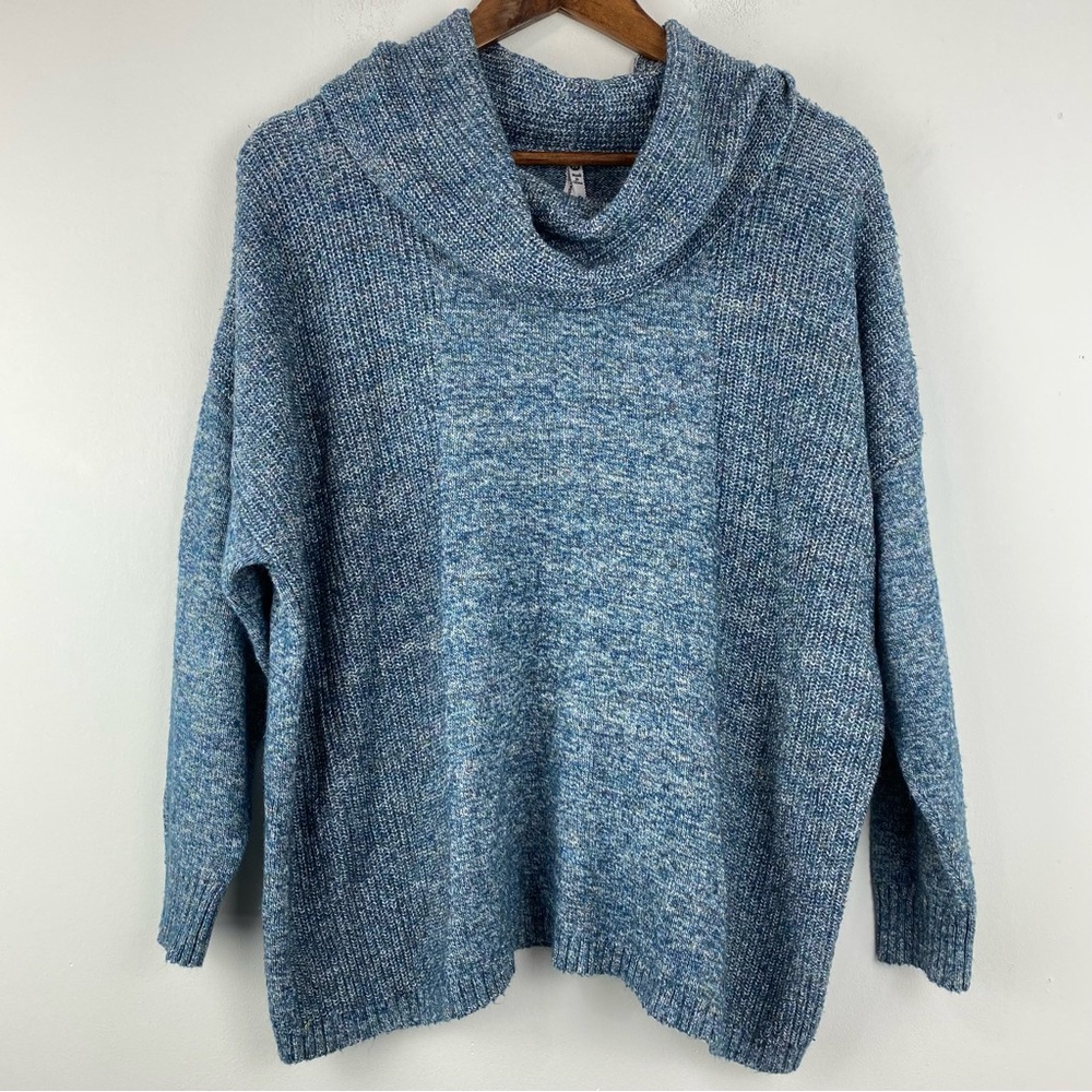 Lea & Nicole size 2X Women’s Blue Marled 3/4 Sleeve Cowl Neck Sweater